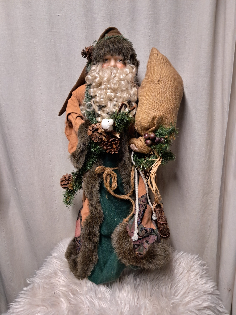 24" Vintage Woodland Santa with Pinecone Accents